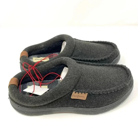 NIB Dearfoams Mens Medium (Shoe Size 9 10) Wool Blend Clog Style Slippers Black - Picture 2 of 7
